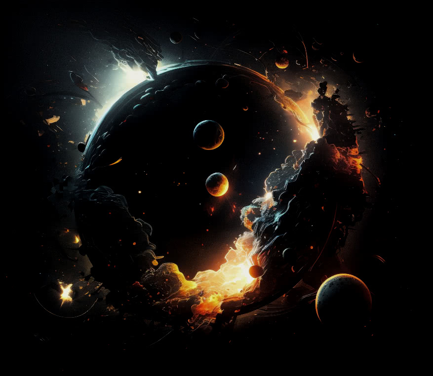 Midjourney-generated image of a planet burning in a dark void